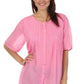 Sakkas Button Down Embroidered Short Sleeve Semi-Sheer Gauzy Cotton Top / Blouse
