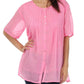 Sakkas Button Down Embroidered Short Sleeve Semi-Sheer Gauzy Cotton Top / Blouse