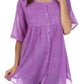 Sakkas Button Down Embroidered Short Sleeve Semi-Sheer Gauzy Cotton Top / Blouse