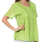 Sakkas Button Down Embroidered Short Sleeve Semi-Sheer Gauzy Cotton Top / Blouse
