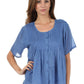 Sakkas Button Down Embroidered Short Sleeve Semi-Sheer Gauzy Cotton Top / Blouse