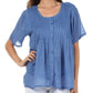 Sakkas Button Down Embroidered Short Sleeve Semi-Sheer Gauzy Cotton Top / Blouse