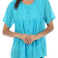 Sakkas Button Down Embroidered Short Sleeve Semi-Sheer Gauzy Cotton Top / Blouse