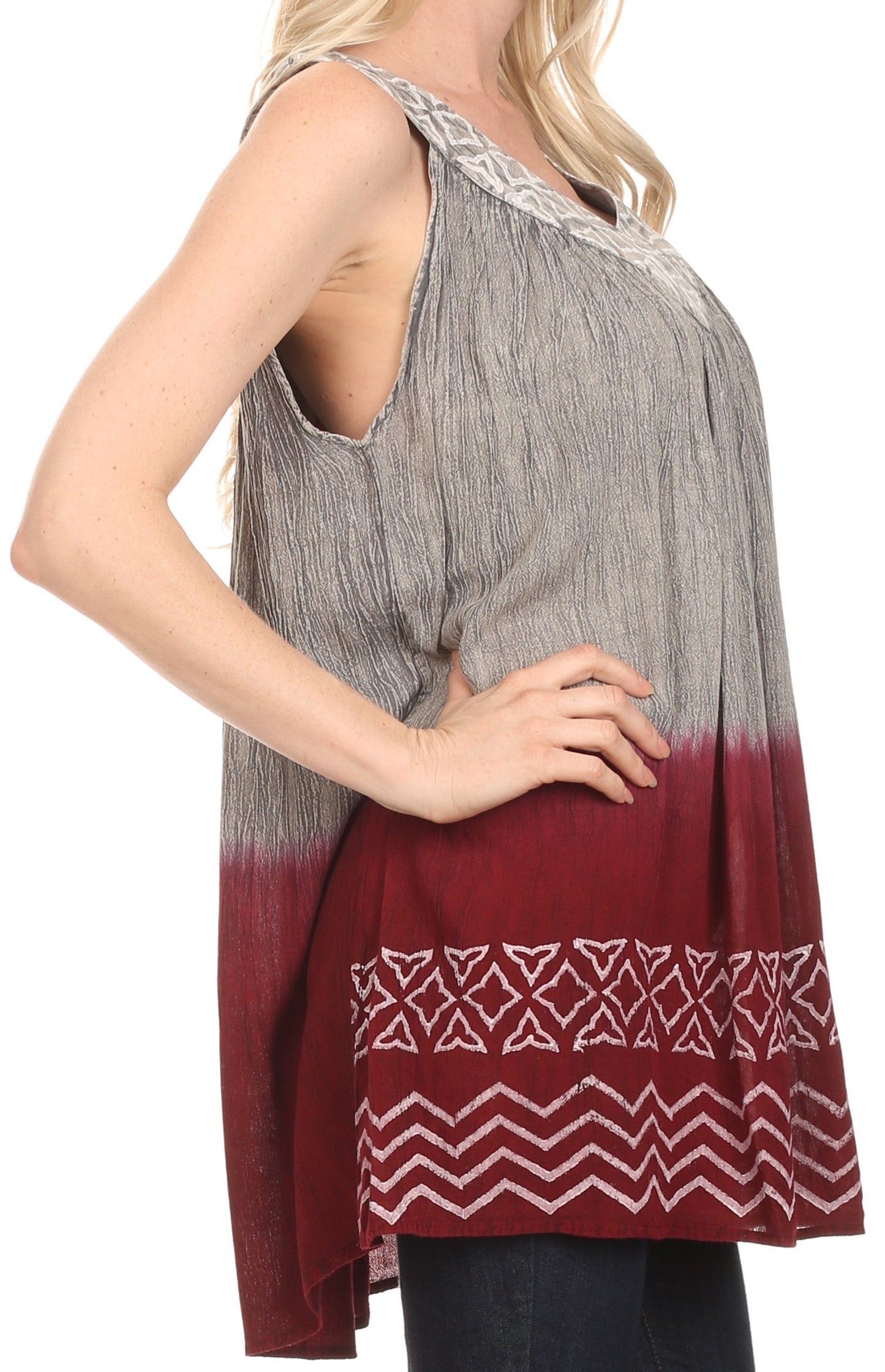 Sakkas Merida Ombre Relaxed Fit Sleeveless V-Neck Blouse