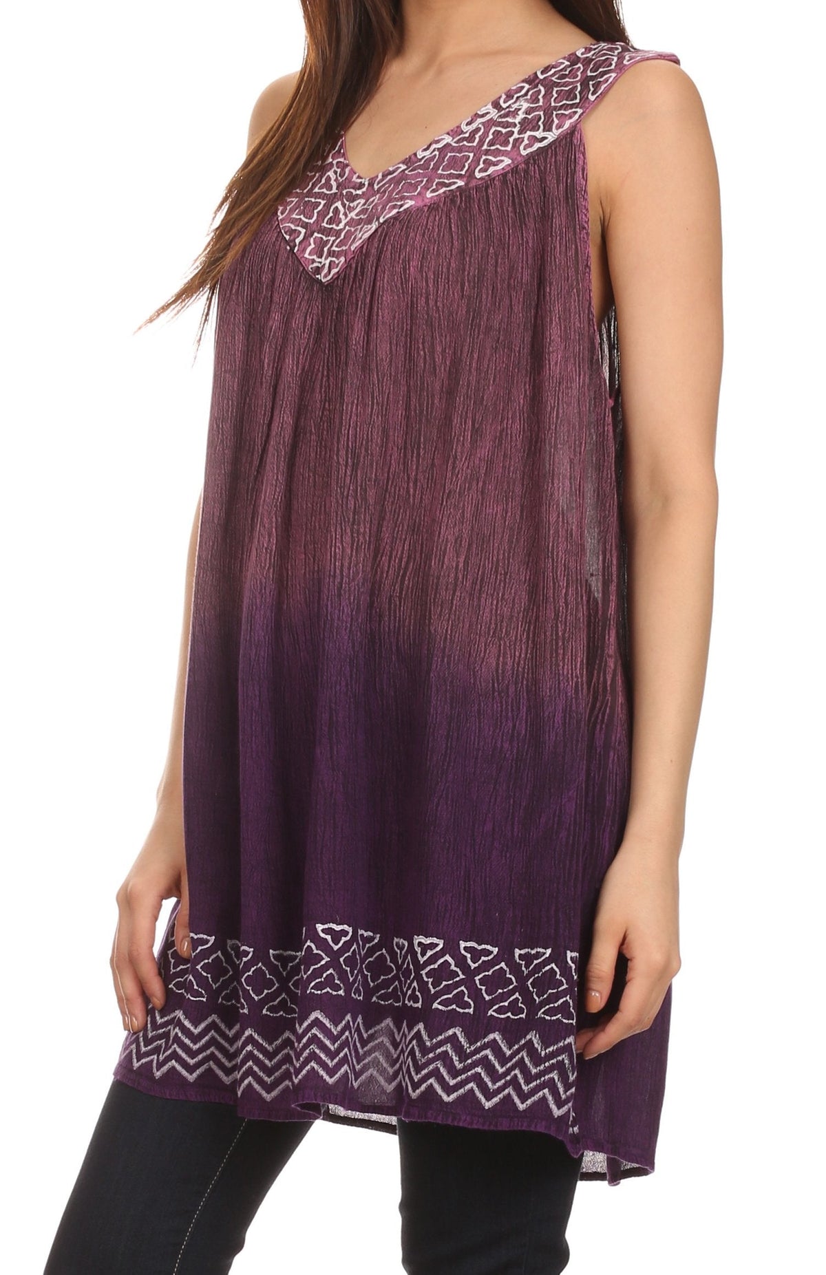 Sakkas Merida Ombre Relaxed Fit Sleeveless V-Neck Blouse
