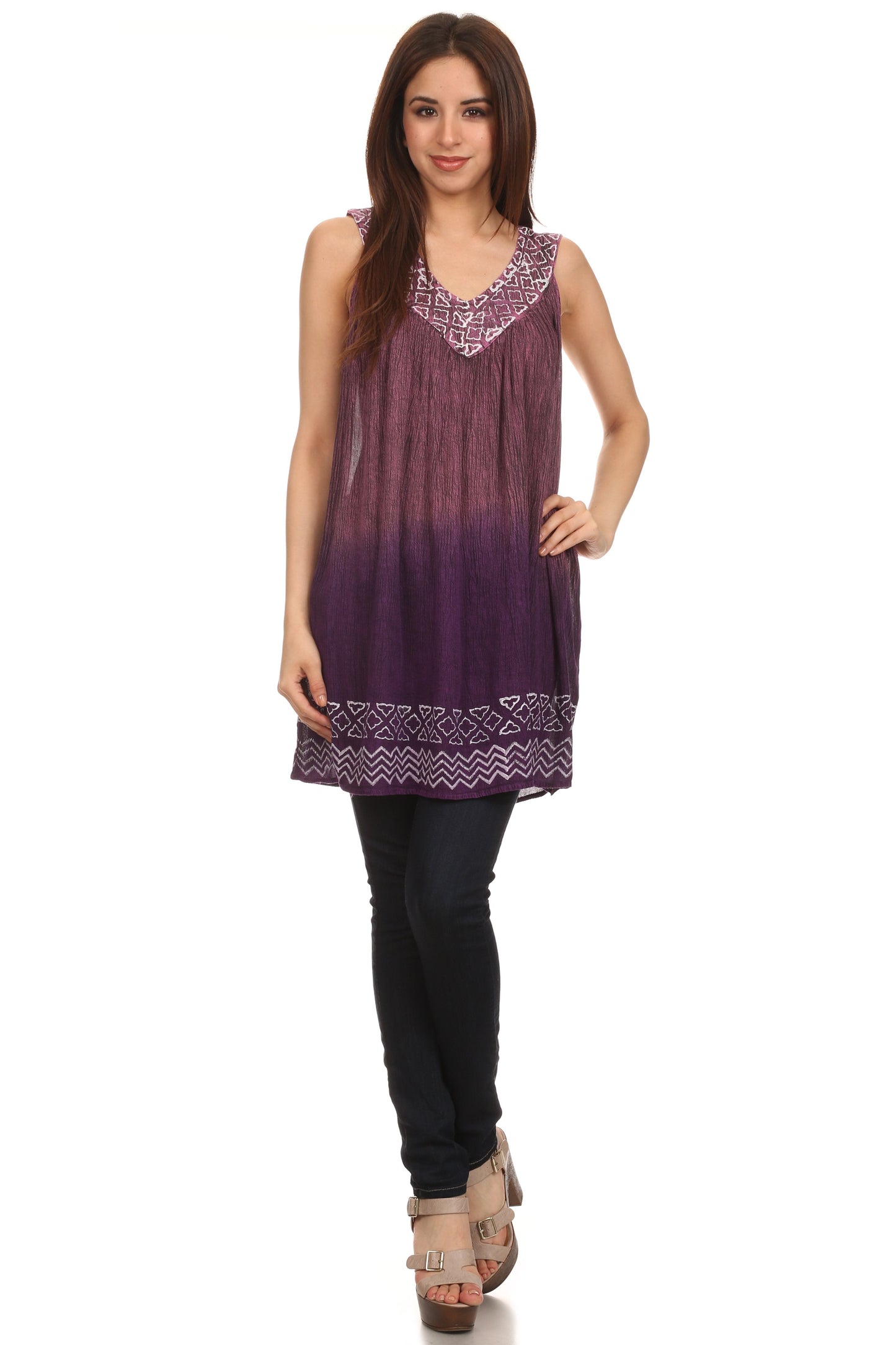 Sakkas Merida Ombre Relaxed Fit Sleeveless V-Neck Blouse