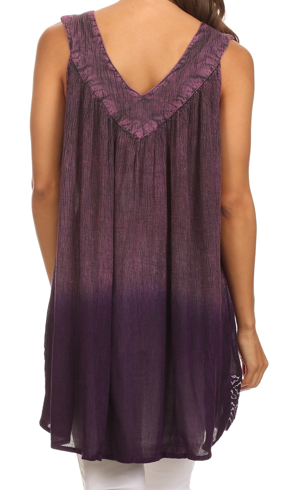 Sakkas Merida Ombre Relaxed Fit Sleeveless V-Neck Blouse