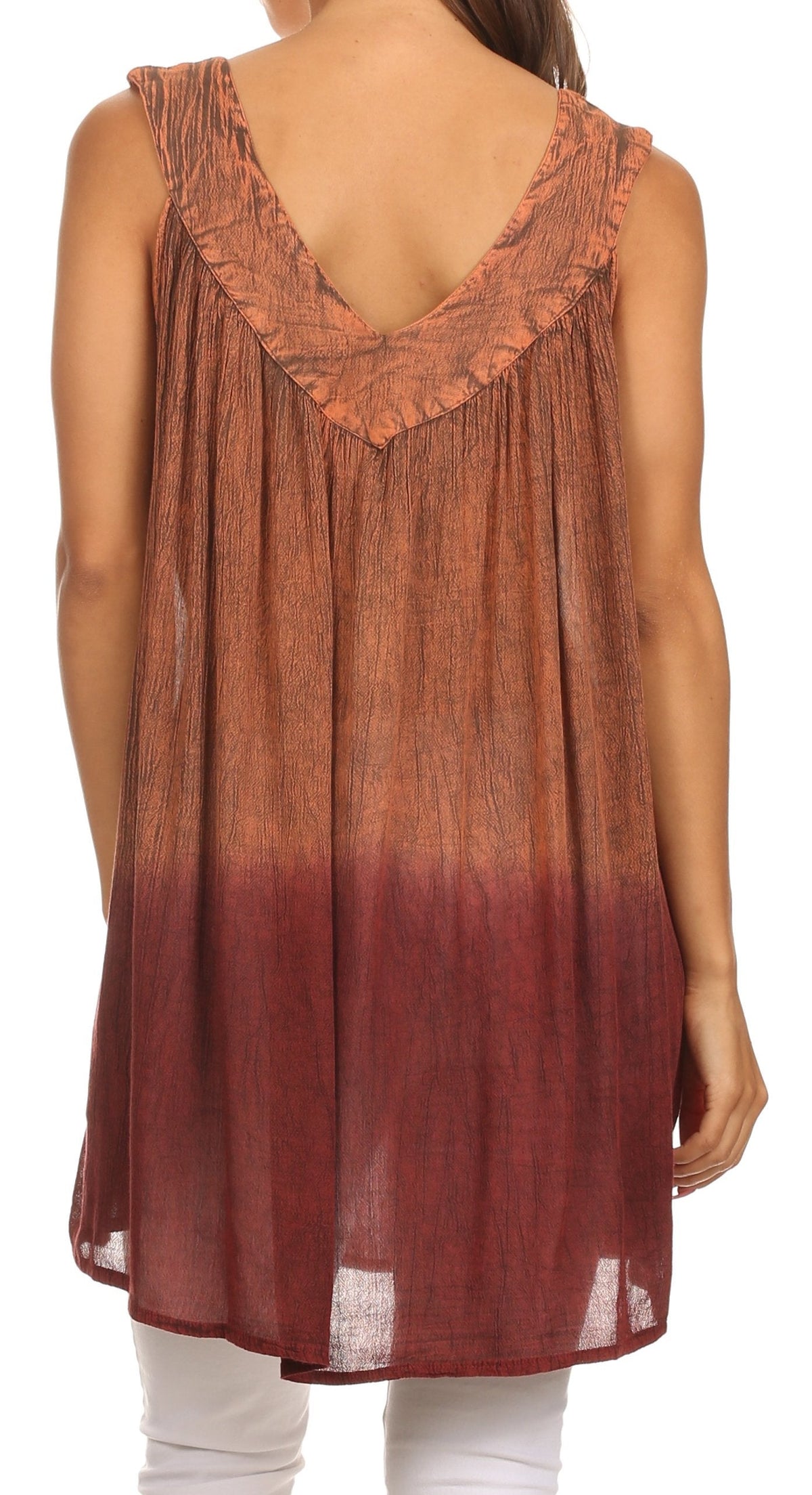Sakkas Merida Ombre Relaxed Fit Sleeveless V-Neck Blouse