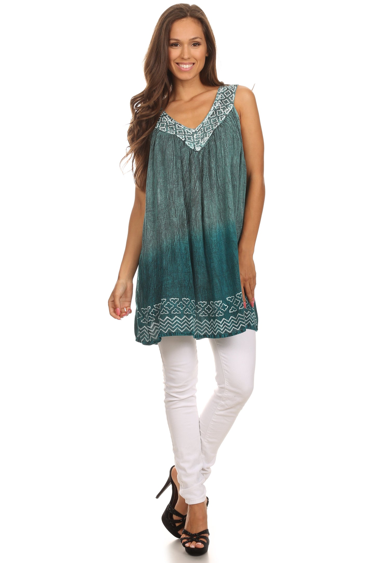 Sakkas Merida Ombre Relaxed Fit Sleeveless V-Neck Blouse