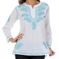 Sakkas Paisley Embroidered Cotton Long Sleeve Blouse