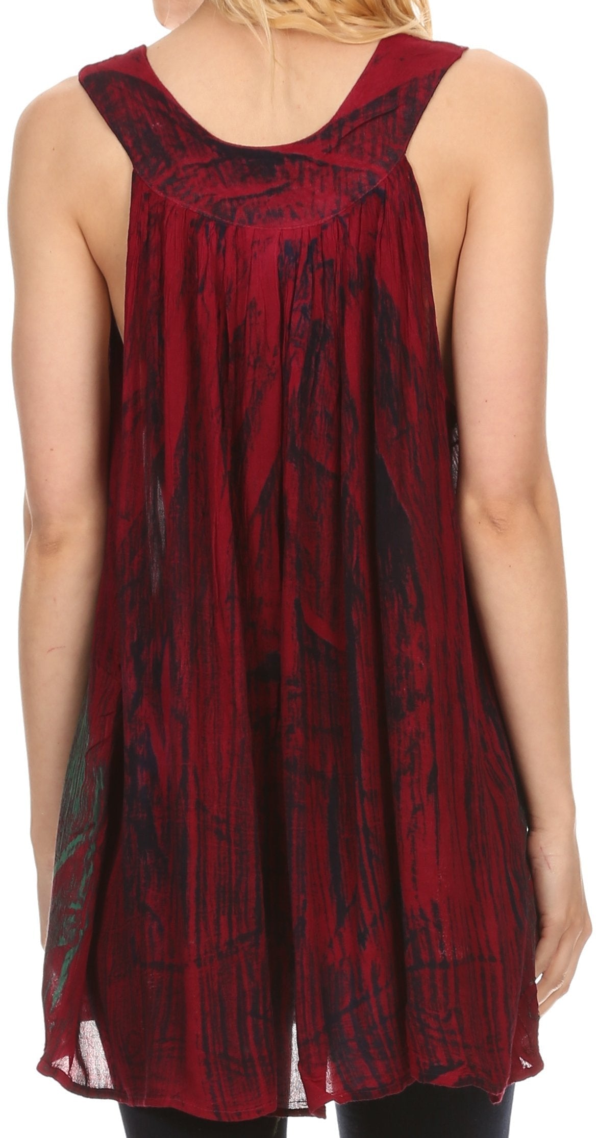 Sakkas Loonmiya Long Tall Embroidered Batik Sleeveless Tank Top Shirt Blouse Top