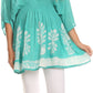 Sakkas Women's Embroidered Batik Gauzy Rayon Tunic Blouse