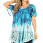 Sakkas Petra Women's Casual Loose Flared Corset Short Sleeve Lace Blouse Top Tunic