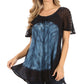 Sakkas Petra Women's Casual Loose Flared Corset Short Sleeve Lace Blouse Top Tunic