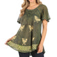 Sakkas Petra Women's Casual Loose Flared Corset Short Sleeve Lace Blouse Top Tunic