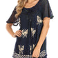 Sakkas Petra Women's Casual Loose Flared Corset Short Sleeve Lace Blouse Top Tunic