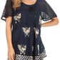 Sakkas Petra Women's Casual Loose Flared Corset Short Sleeve Lace Blouse Top Tunic