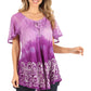 Sakkas Petra Women's Casual Loose Flared Corset Short Sleeve Lace Blouse Top Tunic