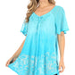 Sakkas Petra Women's Casual Loose Flared Corset Short Sleeve Lace Blouse Top Tunic