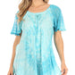 Sakkas Petra Women's Casual Loose Flared Corset Short Sleeve Lace Blouse Top Tunic