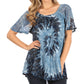 Sakkas Petra Women's Casual Loose Flared Corset Short Sleeve Lace Blouse Top Tunic