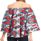 Sakkas Abree Off-shoulder Short Sleeve  Blouse Top Ankara Wax Dutch African Print