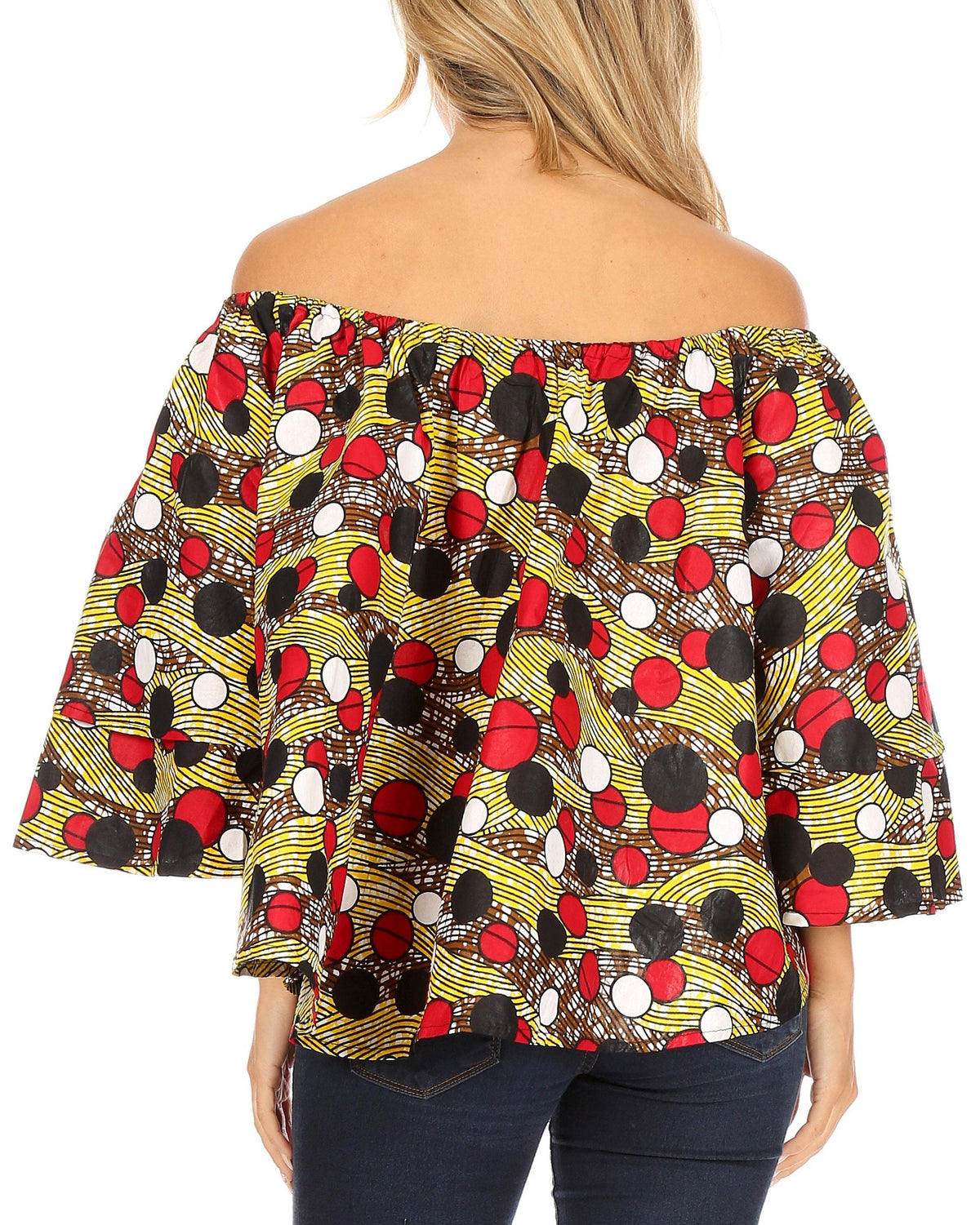 Sakkas Abree Off-shoulder Short Sleeve  Blouse Top Ankara Wax Dutch African Print