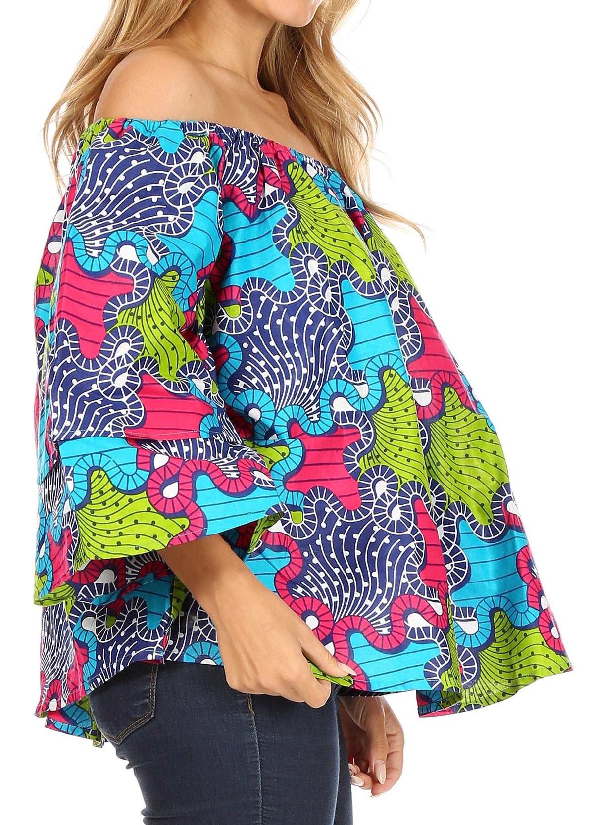 Sakkas Abree Off-shoulder Short Sleeve  Blouse Top Ankara Wax Dutch African Print