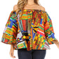 Sakkas Abree Off-shoulder Short Sleeve  Blouse Top Ankara Wax Dutch African Print