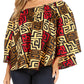 Sakkas Abree Off-shoulder Short Sleeve  Blouse Top Ankara Wax Dutch African Print