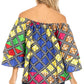 Sakkas Abree Off-shoulder Short Sleeve  Blouse Top Ankara Wax Dutch African Print