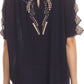 Sakkas Enya Batik Wide Scoop Neck Blouse Shirt Top Open Sleeves