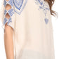 Sakkas Enya Batik Wide Scoop Neck Blouse Shirt Top Open Sleeves