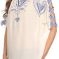 Sakkas Enya Batik Wide Scoop Neck Blouse Shirt Top Open Sleeves