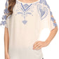 Sakkas Enya Batik Wide Scoop Neck Blouse Shirt Top Open Sleeves