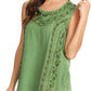 Sakkas Koonya Long Light Scoop Neck Nature Embroidered Sleeveless Tank Top Blouse
