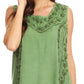 Sakkas Koonya Long Light Scoop Neck Nature Embroidered Sleeveless Tank Top Blouse