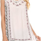 Sakkas Koonya Long Light Scoop Neck Nature Embroidered Sleeveless Tank Top Blouse