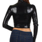 Sakkas Metallic Liquid Mock Neck Turtleneck Long Sleeve Crop Top - Made in USA