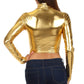 Sakkas Metallic Liquid Mock Neck Turtleneck Long Sleeve Crop Top - Made in USA