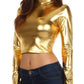 Sakkas Metallic Liquid Mock Neck Turtleneck Long Sleeve Crop Top - Made in USA