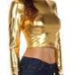 Sakkas Metallic Liquid Mock Neck Turtleneck Long Sleeve Crop Top - Made in USA