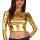 Sakkas Metallic Liquid Mock Neck Turtleneck Long Sleeve Crop Top - Made in USA