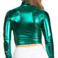 Sakkas Metallic Liquid Mock Neck Turtleneck Long Sleeve Crop Top - Made in USA