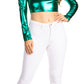 Sakkas Metallic Liquid Mock Neck Turtleneck Long Sleeve Crop Top - Made in USA