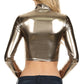 Sakkas Metallic Liquid Mock Neck Turtleneck Long Sleeve Crop Top - Made in USA