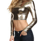 Sakkas Metallic Liquid Mock Neck Turtleneck Long Sleeve Crop Top - Made in USA