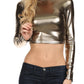 Sakkas Metallic Liquid Mock Neck Turtleneck Long Sleeve Crop Top - Made in USA