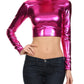 Sakkas Metallic Liquid Mock Neck Turtleneck Long Sleeve Crop Top - Made in USA