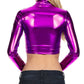 Sakkas Metallic Liquid Mock Neck Turtleneck Long Sleeve Crop Top - Made in USA
